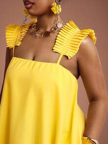 Truni 大码女式黄色灯笼连衣裙/优雅吊带连衣裙/吊带裙/长裙，适合音乐节、复活节、西式风格、生日、毕业典礼、学生日常穿着，百搭实用，休闲度假、邮轮旅行、海滩、日光浴、放松休闲。 - 黃色 - 查看 3