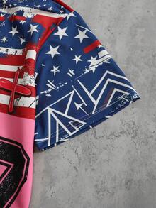 ROMWE MEN Áo polo nam tay ngắn in họa tiết, phong cách đường phố cổ điển. - Nhiều màu - Xem 5