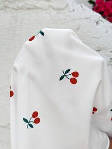 SHEIN Summer Outfit Vacation White Cherry Print, Wavy Neckline, Cute And Sweet Maternity Vacation Style Camisole.   Maternity Cherry Print Casual Camisole Top - White - View 7