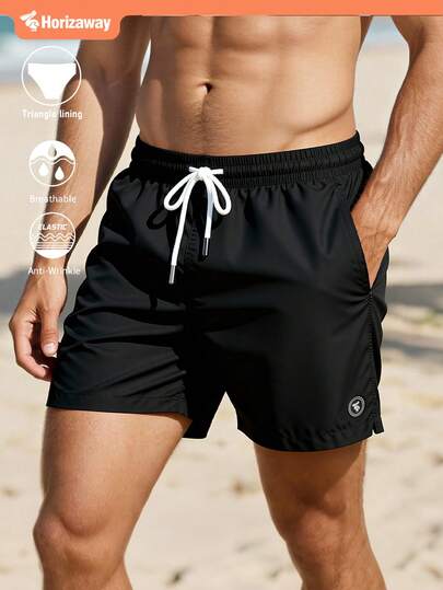 Horizaway Summer Men's Solid Color Casual Beach Shorts Mens Swimming Shorts Men Swim Shorts Black Swim Shorts Mens Board Shorts Men Black Swim Trunk