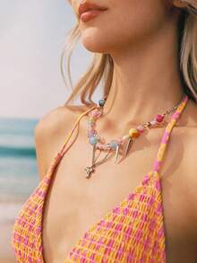 Swim Mod Conjunto de joyería de 1 pieza collar + 1 pieza pulsera, collar con cuentas de lazo y estrella de colores caramelo y pulsera con flor, joyería suave y linda para uso diario de mujeres, regalo para San Valentín, Mamá, Madre, Día de la Madre - Multicolor - Ver 8