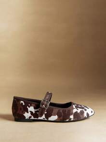 Rosivie Mocasines planos de mujer con diseño de hebilla y estampado de vaca, versátiles y de moda - Café integral - Ver 4