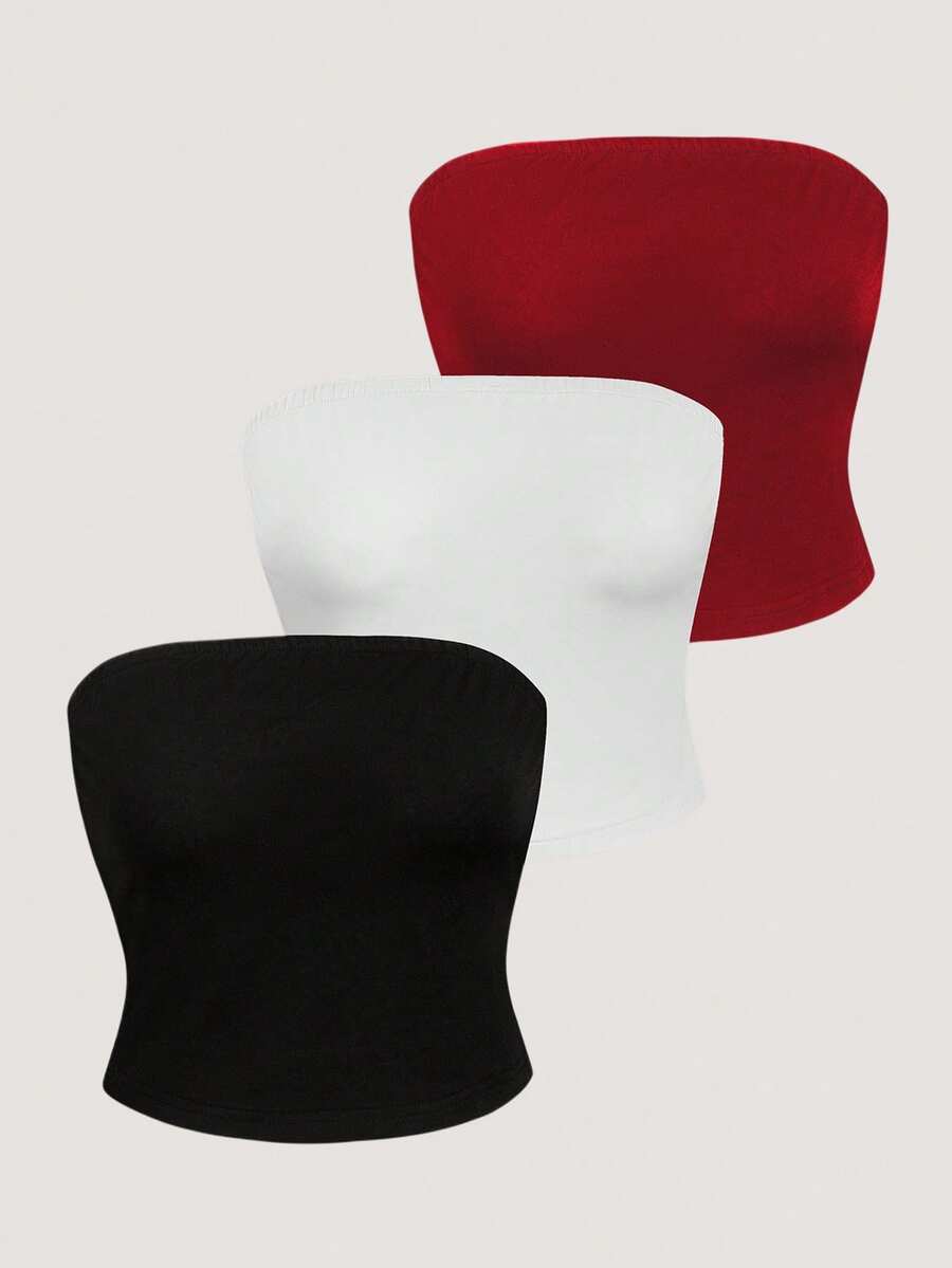 Olithes 3 Piezas/set Tops Femeninos Sin Tirantes De Color Sólido - Multicolor - Ver 1