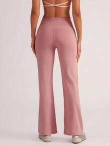 Easithlete High Waist Solid Color Tight Fit Yoga Pants For Workout - Pink - View 4