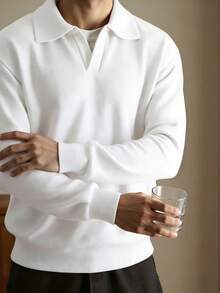 Manfinity Homme Camisa polo de hombre de unicolor casual, versátil para primavera y otoño - Blanco - Ver 2