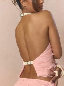 MUSERA 高领露背层叠荷叶边针织上衣套装（仅上衣）可爱春日假日少女风 Sugar Salt - 粉色 - 查看 2