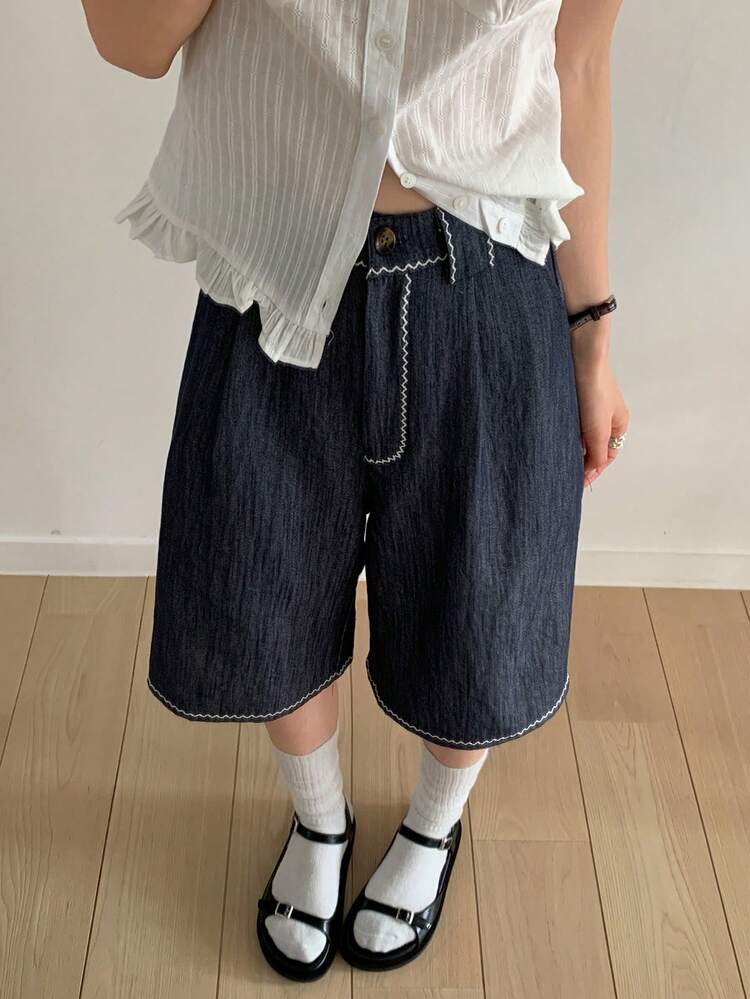 Women's Button Waist Design Loose Casual Shorts Summer