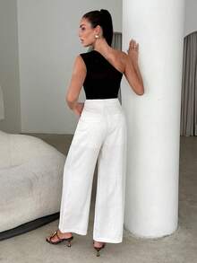 Lavishia Women's Summer Fashion Asymmetric Shoulder Mesh Patchwork Bodysuit - Black - View 2