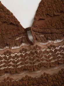 Sweetra 女士波西米亚风咖啡棕色露背连衣裙，春夏款 - 咖啡 - 查看 4