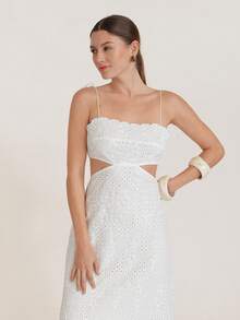 CielaLinda Women's Bohemian White Hollow Fabric, Hollow Waist Back Binding Sleeveless White Dress - White - View 6