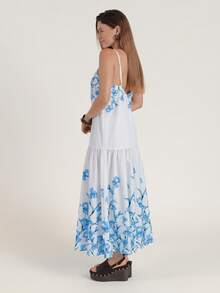 CielaLinda Vestido largo de tirantes con estampado floral de colocación para mujer - Azul y blanco - Ver 8