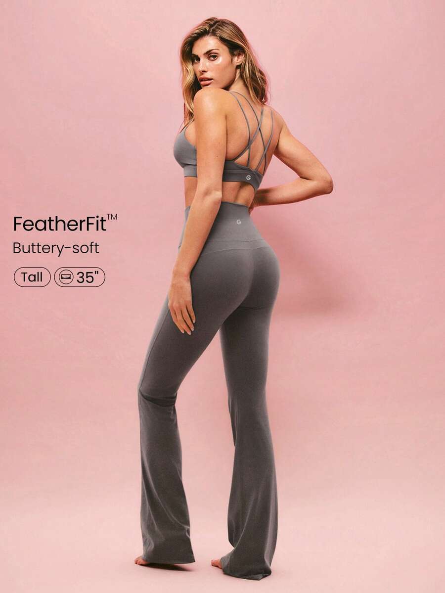 GLOWMODE 35英寸 FeatherFit™ Go Groove 超长喇叭紧身裤，适合低冲击瑜伽、普拉提工作室日常休闲穿着，秋冬季适用。 - 深灰色 - 查看 1