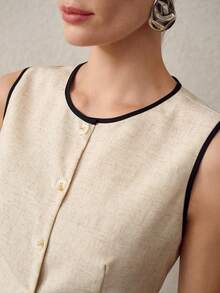 MOTF PREMIUM CONTRAST BINDING BUTTON PLACKET SLIM WAIST TANK TOP - Apricot - View 2