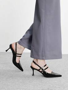 CUCCOO BIZCHIC Zapatos Mary Jane de tacón alto puntiagudo de charol negro, de primavera 2026, para uso diario y citas, de suela baja y diseño suave - Negro - Ver 5