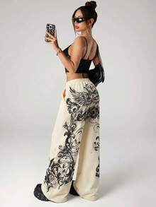 SHEIN ICON Punk Positioning Print Oversized Casual Low-Waist Pants Pattern Pants Printed Pants - Apricot - View 5