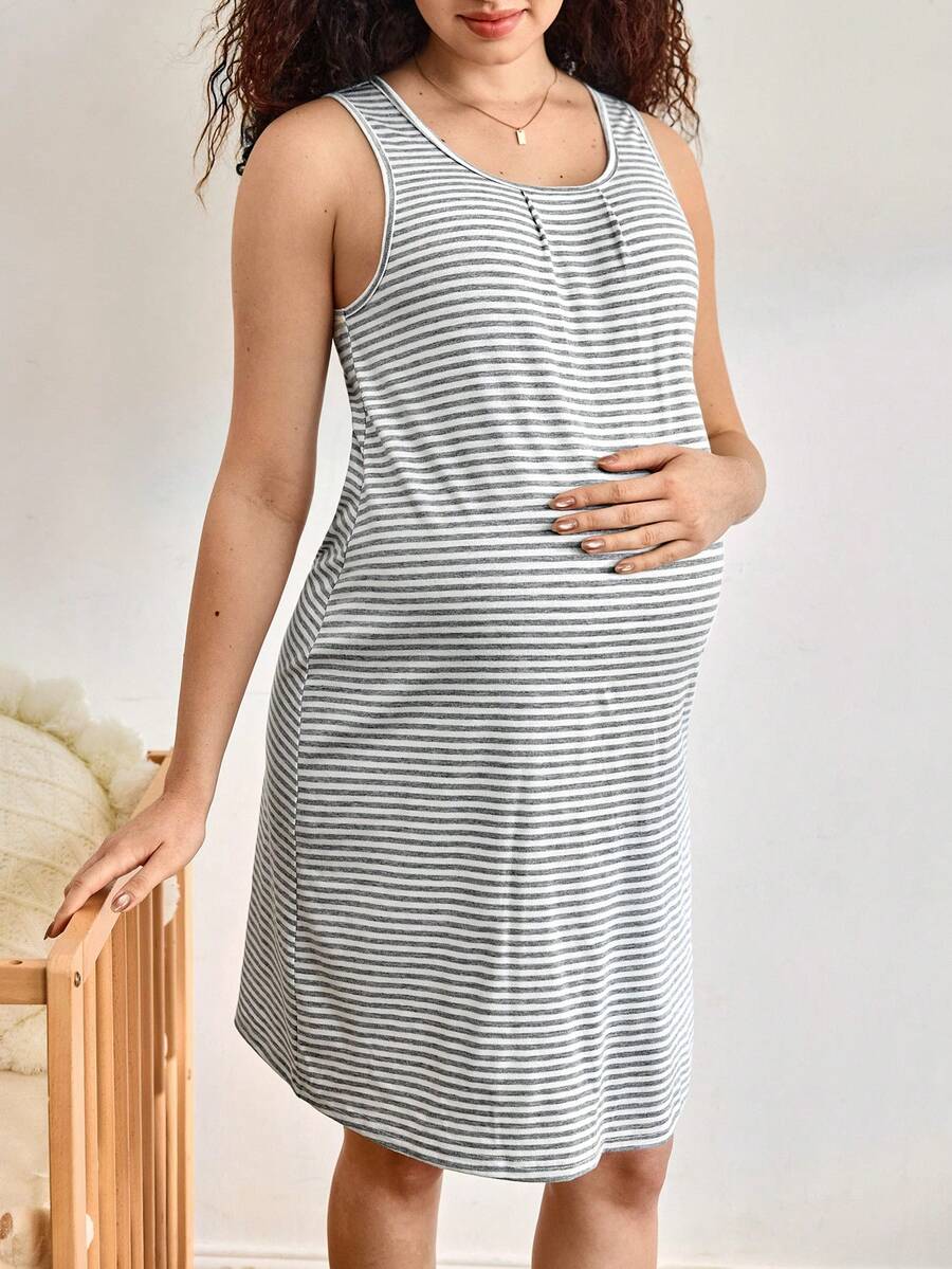 Moonlight&Mama 孕妇夏季条纹无袖睡裙 - 彩色 - 查看 1