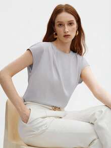 BizChic 女士宽松短袖缎面衬衫，百搭实用，适合办公室、正式场合、优雅都市通勤、休闲场合，浪漫90年代复古风，也适合派对、毕业典礼、婚礼宾客、伴娘、主持人、外出、社交活动、音乐会、毕业典礼、早午餐、机场等场合。 - 淺灰色 - 查看 5