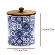 Cirelle Vintage Iron Canister With Wood Lid - Airtight Geometric Design Jar For Coffee Beans, Tea & Grains, Rustic Kitchen Storage Decor - Multicolor - View 3