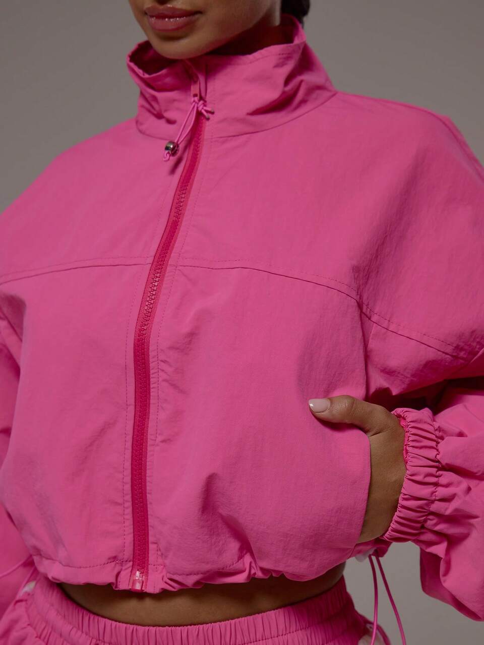 Active Pink Funnel Neck Cropped Light Weight Jacket Only