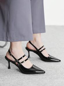 CUCCOO BIZCHIC Zapatos Mary Jane de tacón alto puntiagudo de charol negro, de primavera 2026, para uso diario y citas, de suela baja y diseño suave - Negro - Ver 6