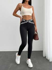 Mulvari Los Angeles Graphic Mesh Insert Leggings - Black - View 5