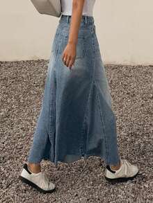 DAZY Falda vaquera elegante con dobladillo de cola de sirena y deshilachado, cintura regular, estilo Y2K para mujer - Azul lavado medio - Ver 3
