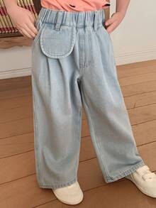 DAZY Young Girl Casual Washed Loose Elastic Waist Jeans - Blue - View 6