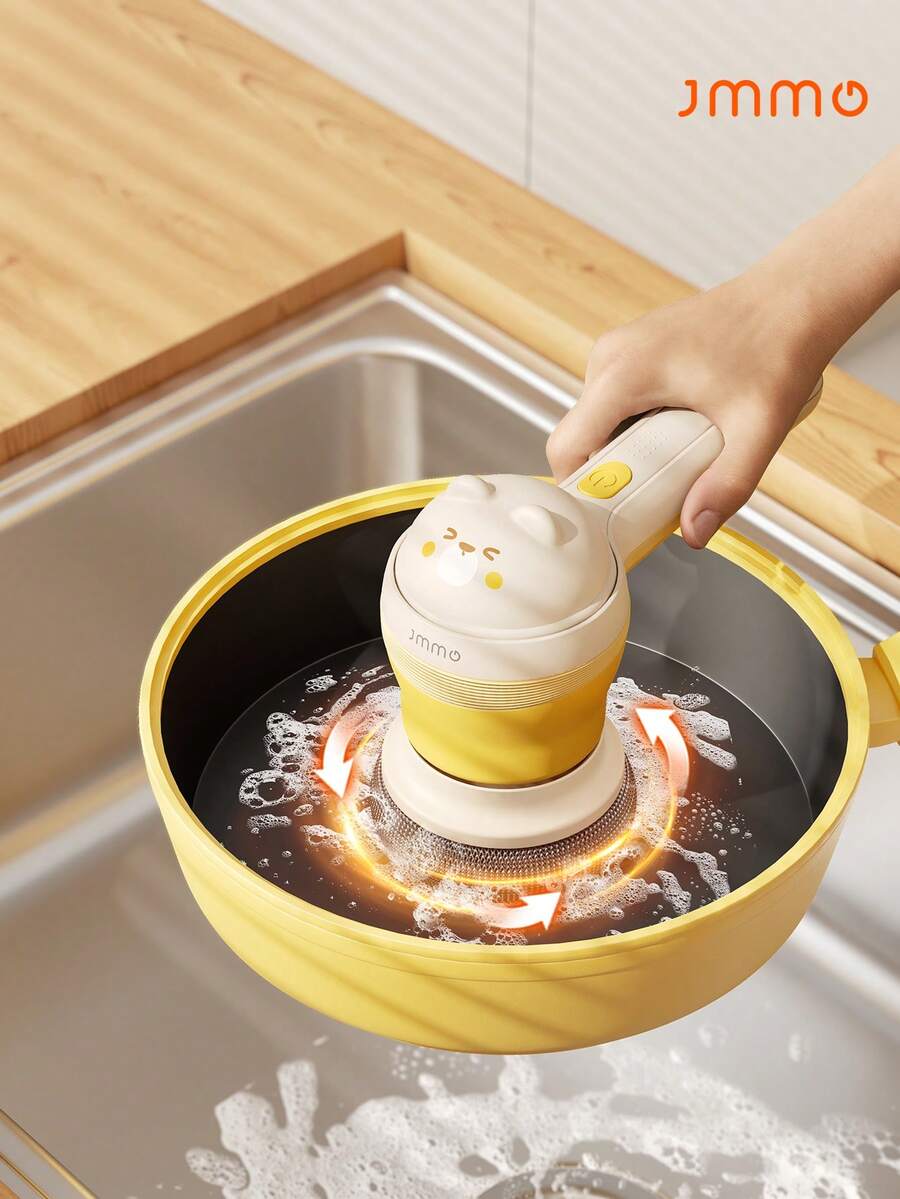 JMMO Electric Kitchen Spin Scrubber,Cordless Spin Brush With 4 Replacement Heads,Bathroom Scrubber With 2 Kinds Of Speeds, Lightweight Shower Cleaning Brush With IPX4 Waterproof,Type-C Cable - Yellow - View 1