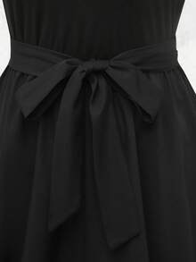 Olithes 女士纯黑色休闲连体裤，无袖短款，不对称领口，可调节腰带，曲线修身连体裤，黑色连体裤，女士黑色单肩连体裤 - 黑色 - 查看 3