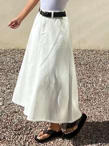 Livesso Women's Casual White A-Line Denim Mini Skirt, Spring/Summer,Wedding Guest Dress Women - White - View 3