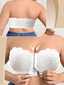 SHEIN 1 件大码蕾丝拼接前扣无钢圈抹胸文胸 - 白色 - 查看 4