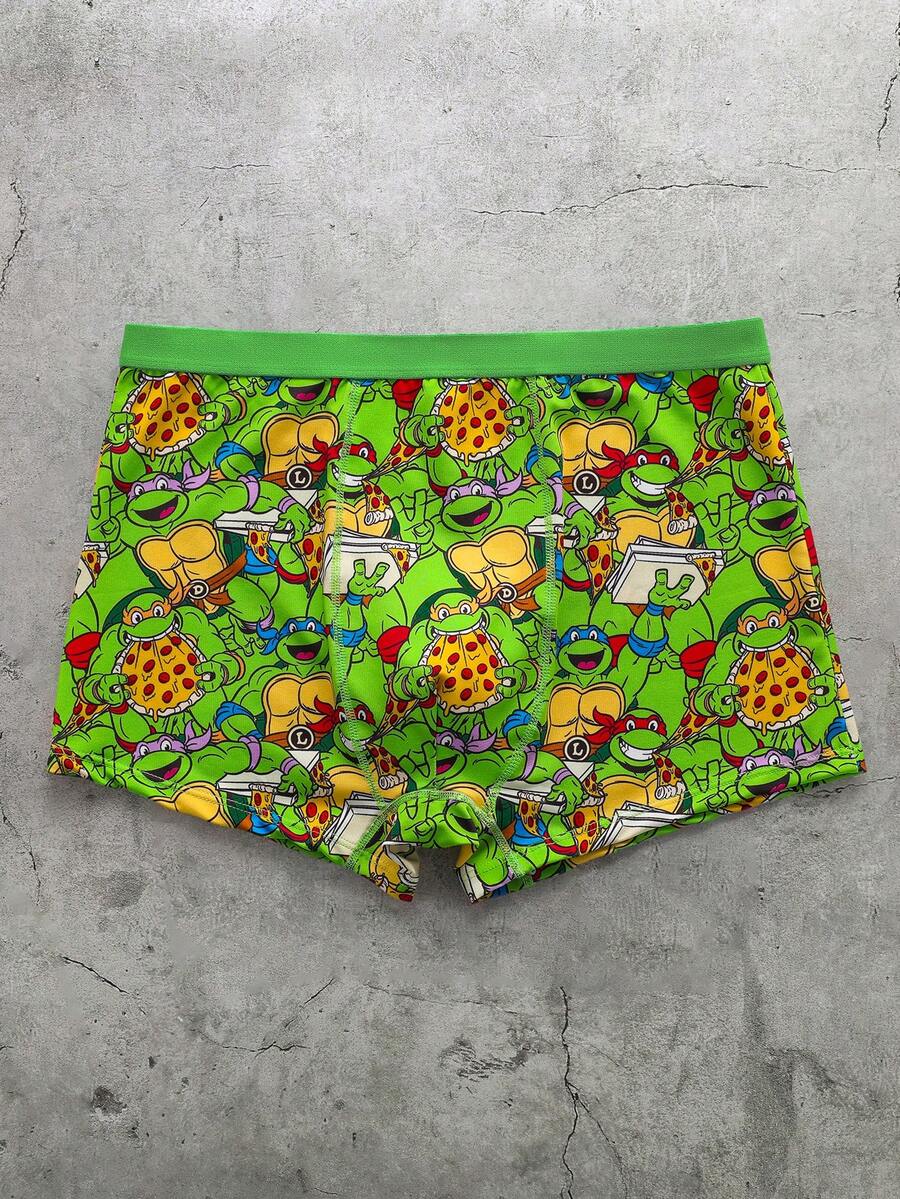 TEENAGE MUTANT NINJA TURTLES | SHEIN 1件男士卡通印花平角内裤 - 綠色 - 查看 1