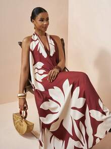 Zivah Đầm nữ kiểu dáng thường ngày in hình cây cỏ, hở lưng, thích hợp cho kỳ nghỉ. - màu nâu - Xem 10