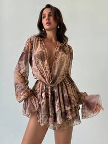 Aloruh Boho Print Long Sleeve Autumn Mini Street Dress - Multicolor - View 3