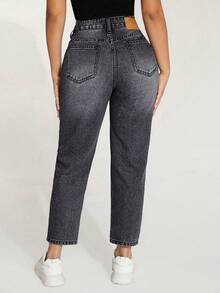 SHEIN PETITE Jeans casuales de tiro alto y corte entallado - Negro - Ver 6