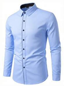 Manfinity Bizformal Men's Single-Breasted Casual Versatile Commuting Long Sleeve Shirt Blue Dress Shirt For Men Blue Designer Shirt Men's Luxury Shirts Baby Blue Shirts For Men - Blue - View 4