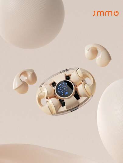 JMMO Auriculares inalámbricos con clip para oreja de conducción ósea, audífonos abiertos mejorados, pantalla digital, estuche de carga transparente, regalo de Navidad, imprescindibles para accesorios de vacaciones y campamento de otoño e invierno, suministros de campamento