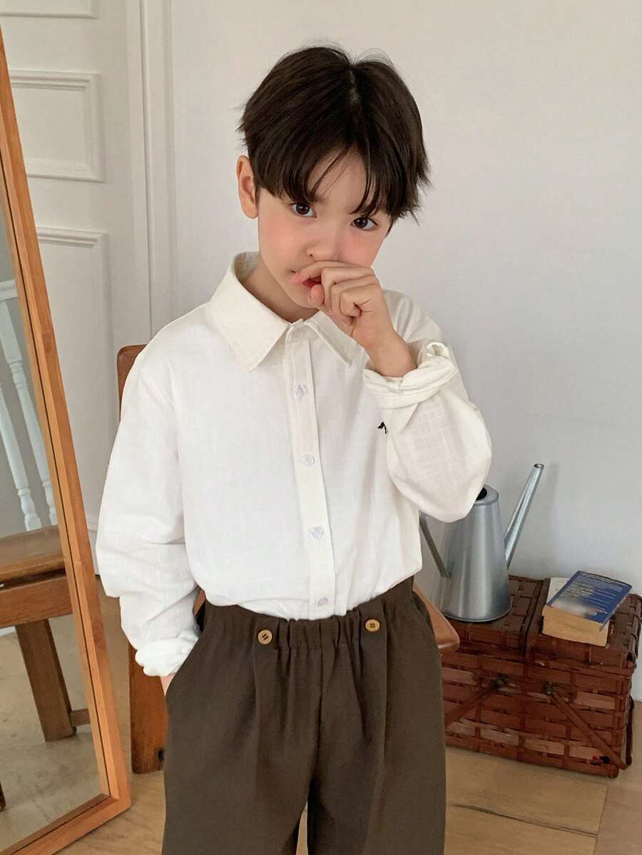DAZY Tween Boy Casual Button Front Long Sleeve Shirt, Spring/Autumn - White - View 1