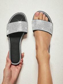 SHUZIA 女士迷人圆头水钻平底凉鞋 - 銀色 - 查看 2