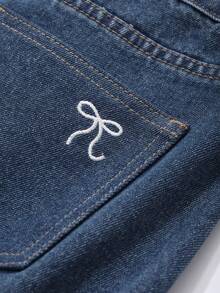 Dazy Tall Shorts vaqueros con bordado de mariposa para mujer alta, estilo casual de calle - Azul lavado oscuro - Ver 6