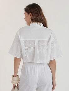 CielaLinda 女士刺绣吊带背心衬衫白色短袖衬衫 - 白色 - 查看 5