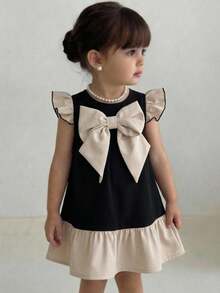 SHEIN Baby Girl Christmas Dress, Woven Bowknot Dress Suitable For Christmas Party, Gatherings And Other Occasions - Multicolor - View 1