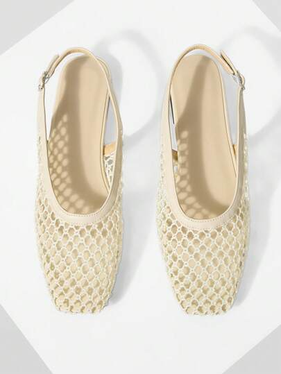 Mnmlis Zapatos planos de mujer con punta cuadrada, de moda, tejidos y sin cordones