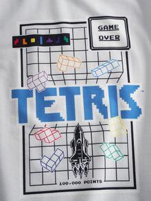 Tetris™ X SHEIN Tween Boy Summer Letter & Geometric Print Contrast Color Round Neck Short Sleeve Top And Shorts Pajama Set - Grey - View 4