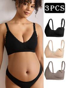 BloomMama Maternity Contrast Lace Comfortable Wire-Free Bra - Multicolor - View 1