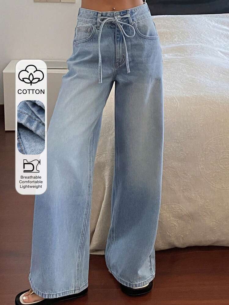 Women's Regular Mid-Rise Waist Decorative Casual Straight Leg Jeans Y2k