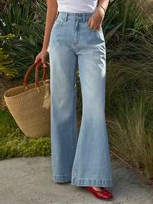 DAZY Women's Regular Mid-Rise Flare Leg Casual Elegant Jeans - Light Wash - View 4