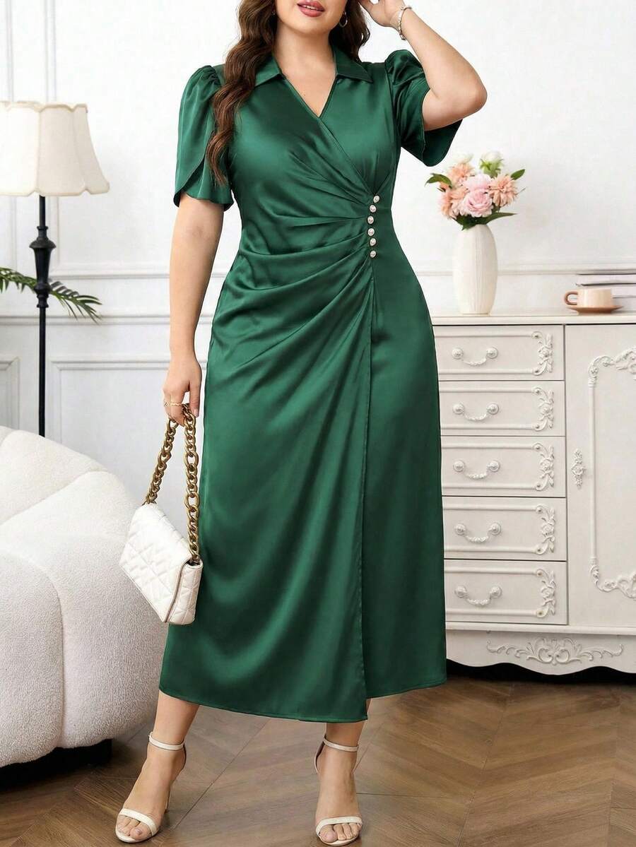 Reflora 大码女装连衣裙，春夏优雅连衣裙，短袖连衣裙，长款连衣裙，收腰显瘦连衣裙，办公/通勤连衣裙，时尚连衣裙，日常休闲连衣裙