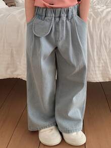 DAZY Young Girl Casual Washed Loose Elastic Waist Jeans - Blue - View 1