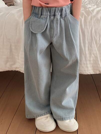 DAZY Unga flickor, tvättade, lösa jeans med elastisk midja